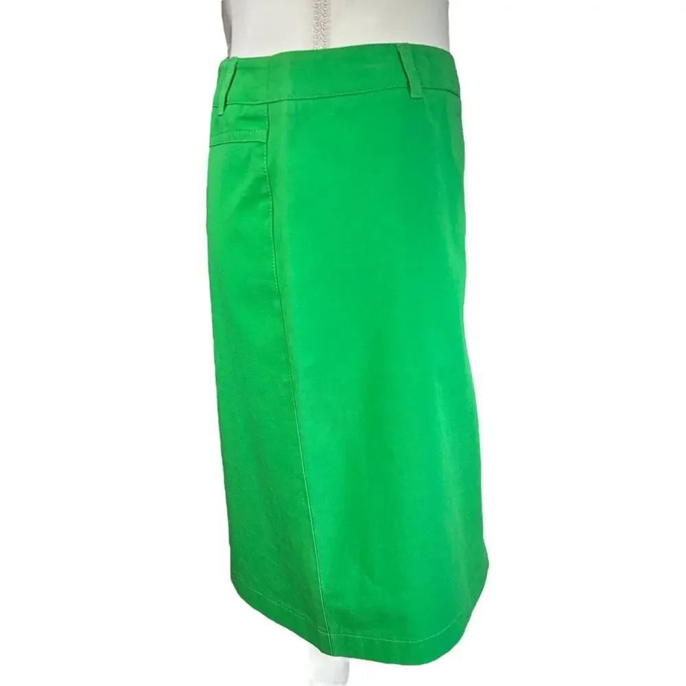 Adrienne Vittadini Classico Skirt Size 10 Kelly Green A Line Side Zip Back Slit